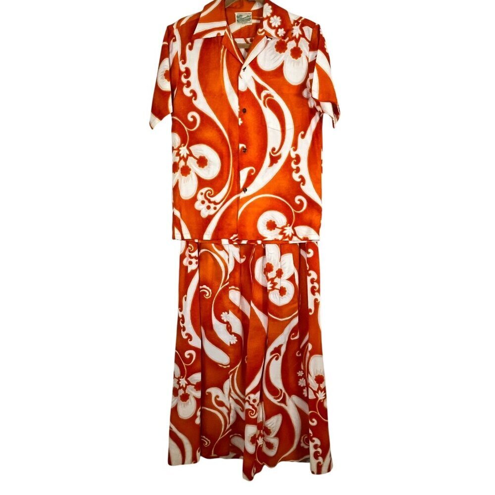 Vintage Diamond Head Hawaiian‎ Set Orange Floral M Colorful Tropical Aloha Chic